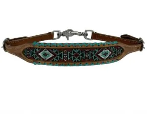 Rawhide Braided wither strap with brown/ teal beaded center
