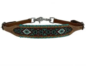 Rawhide Braided wither strap with brown/ teal beaded center