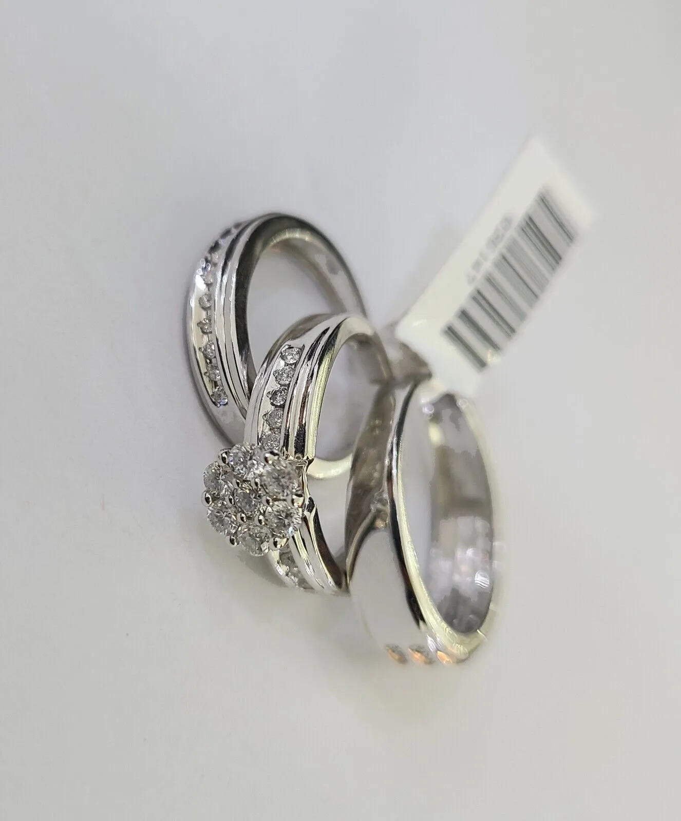 REAL 14k White Gold Diamond Ring Ladies Men Trio SET Wedding Engagement Genuine