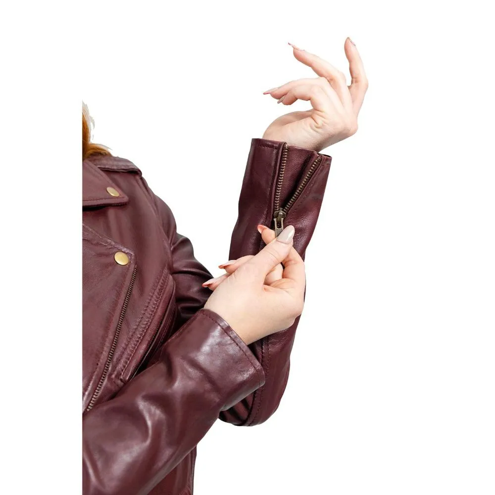 Rebel - Women's Fashion Lambskin Leather Jacket (Oxblood)
