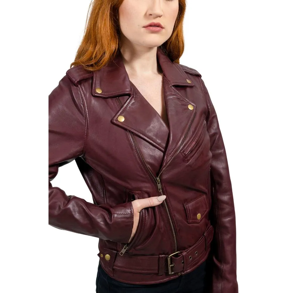 Rebel - Women's Fashion Lambskin Leather Jacket (Oxblood)