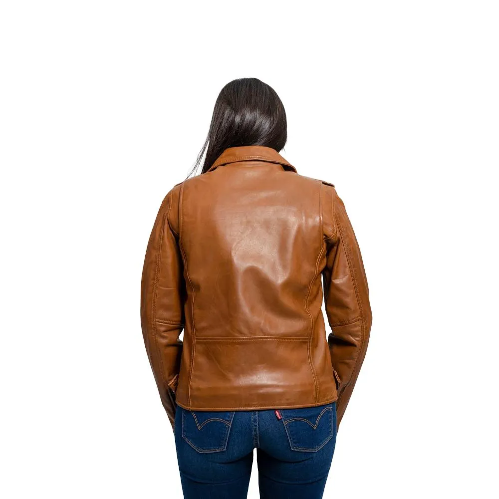 Rebel - Women's Fashion Lambskin Leather Jacket (Whiskey)