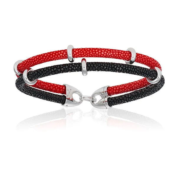 Red / Black Stingray Leather with Silver Beads