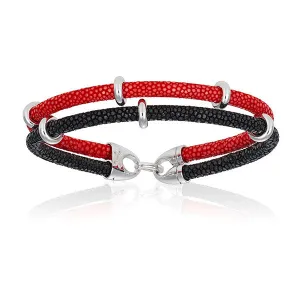 Red / Black Stingray Leather with Silver Beads