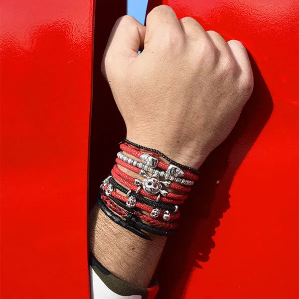 Red / Black Stingray Leather with Silver Beads