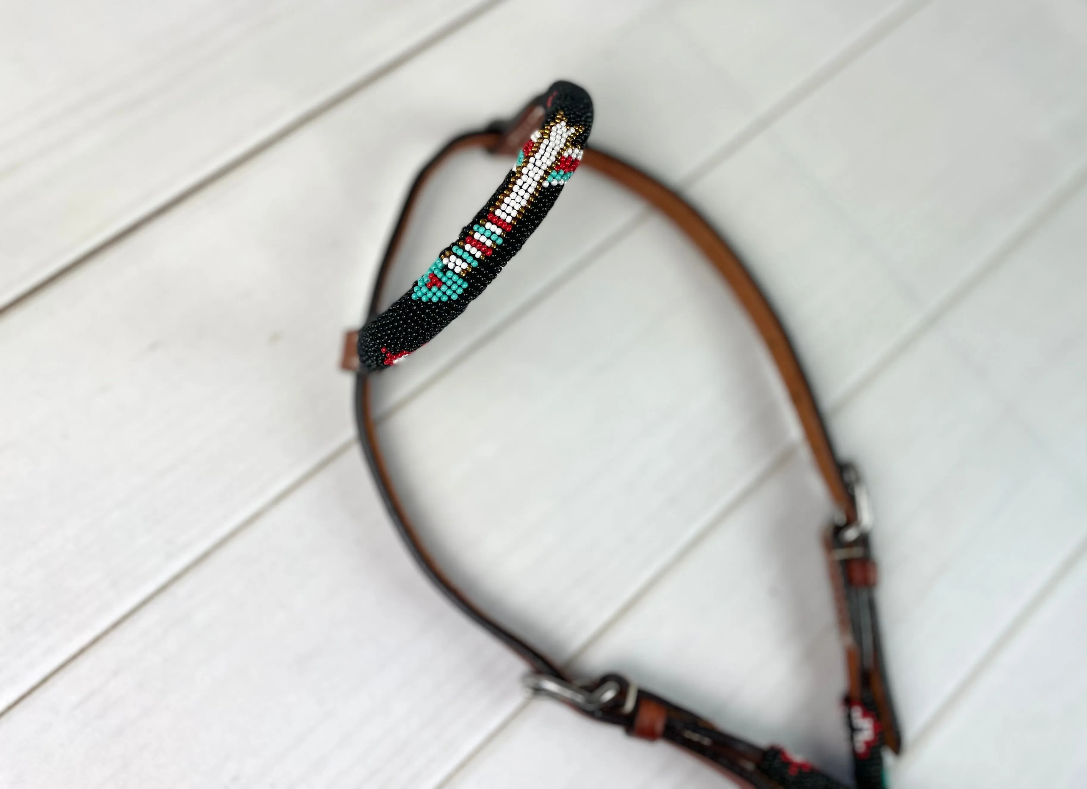 Red Turquoise Arrow Beaded One Ear Leather Headstall