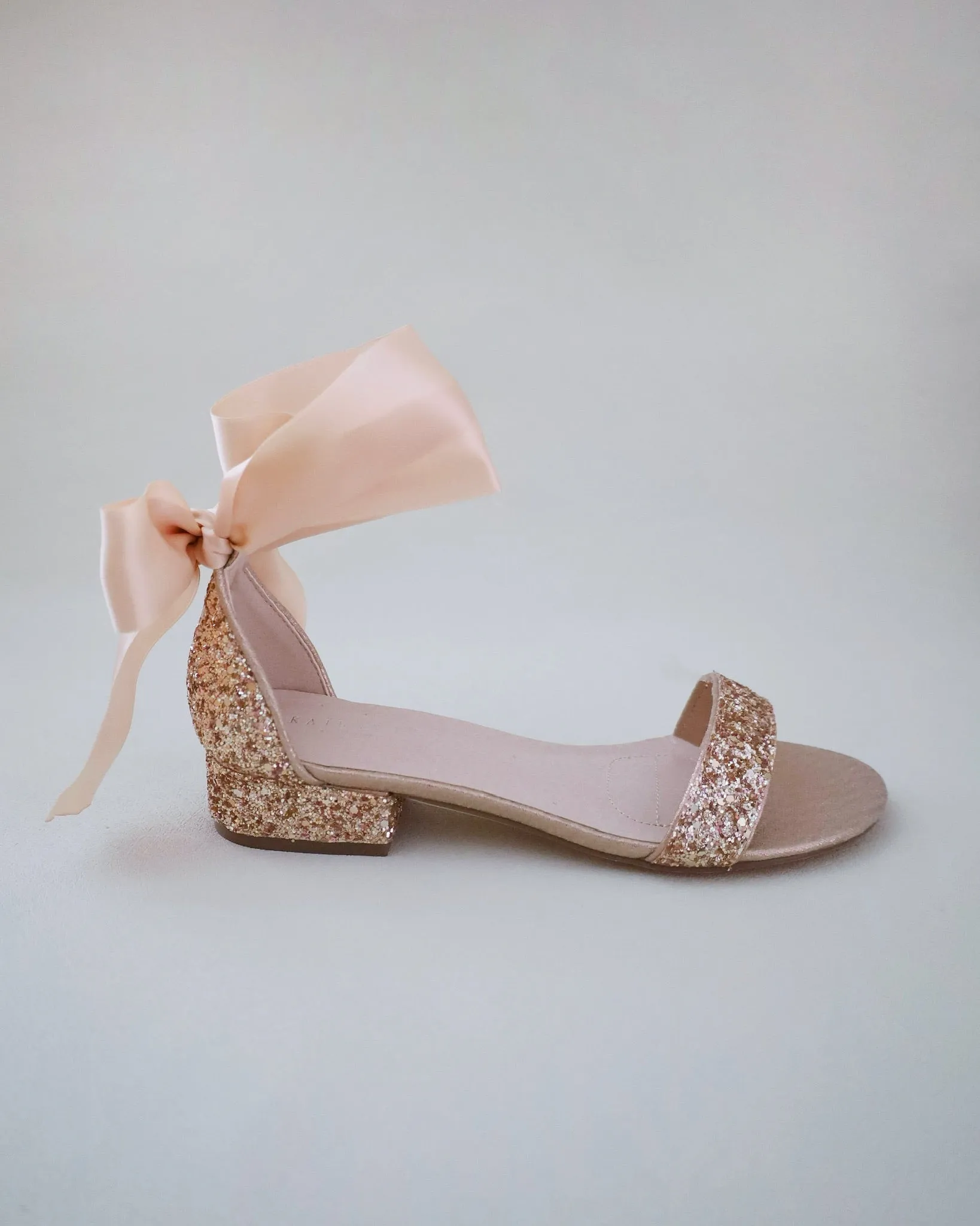 Rock Glitter Low Block Heel Evening Sandals with Wrapped Satin Tie