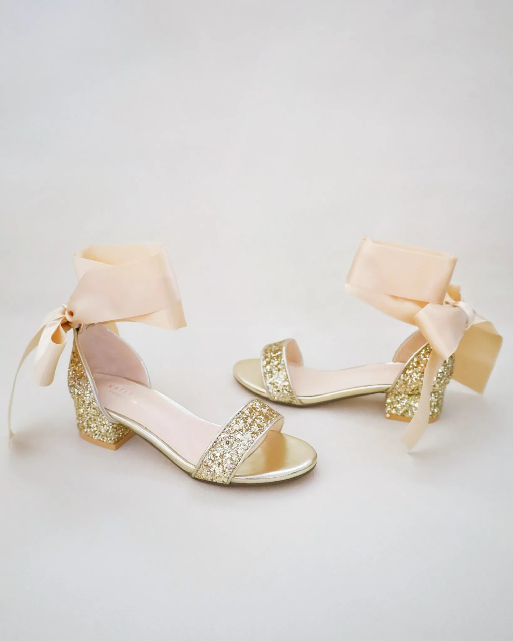 Rock Glitter Low Block Heel Girls Sandals with Wrapped Satin Tie