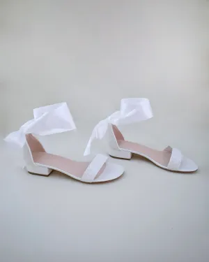 Rock Glitter Low Block Heel Wedding Sandals with Wrapped Satin Tie