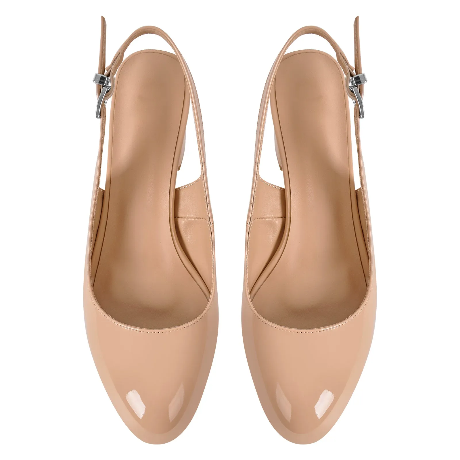 Round Toe Chunky Natural Heels Slingback Pumps