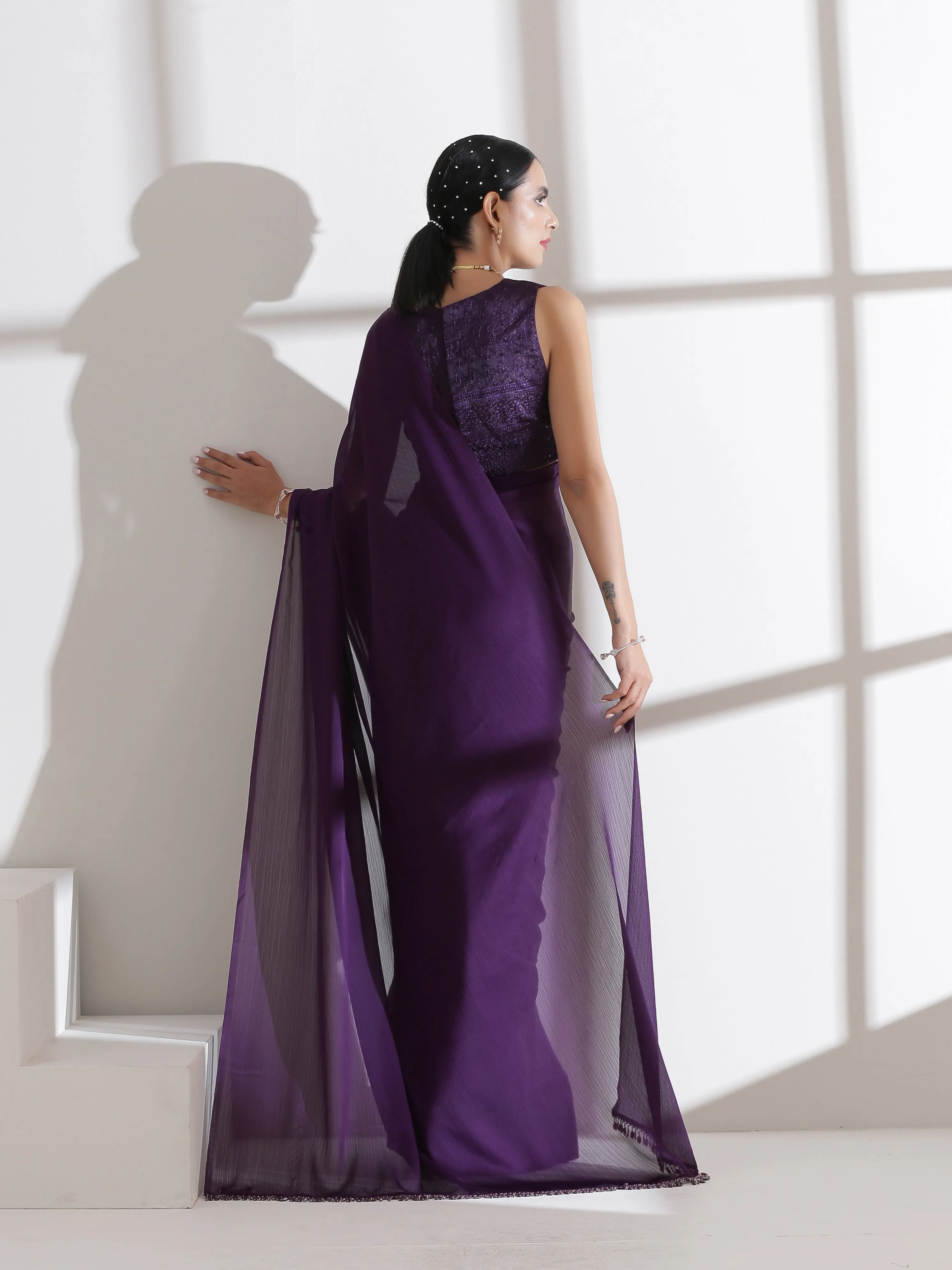 Royal Amethyst Purple Saree With Embroidered Blouse Fabric