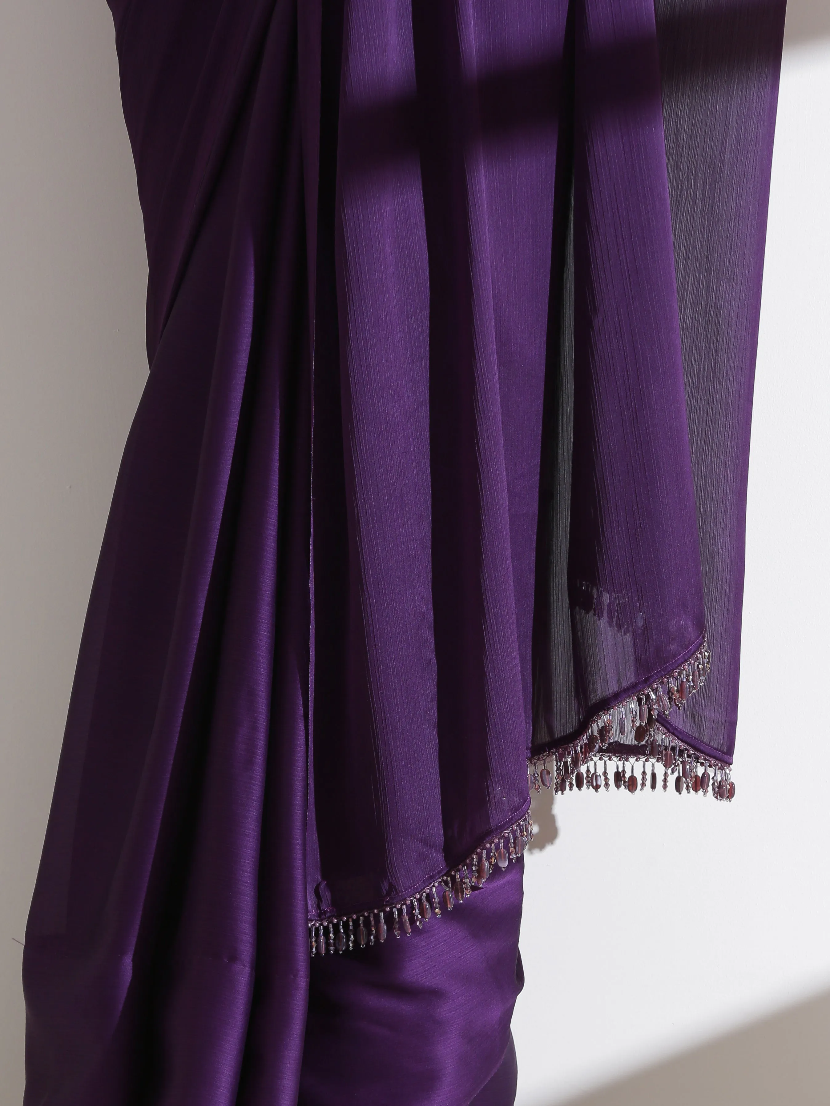 Royal Amethyst Purple Saree With Embroidered Blouse Fabric