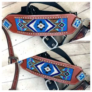 Royal Blue Beaded Inset, Studded Bronc Halter