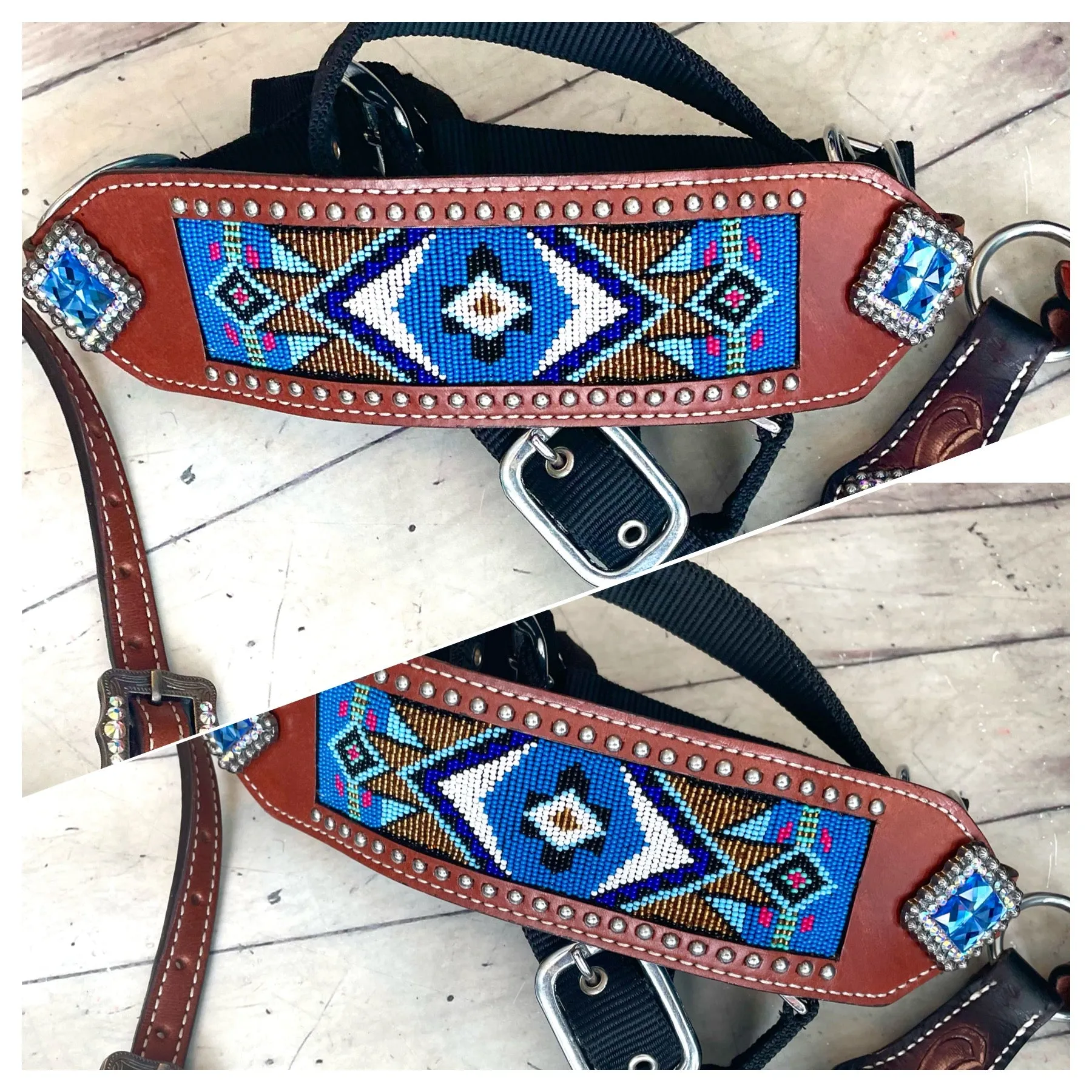 Royal Blue Beaded Inset, Studded Bronc Halter