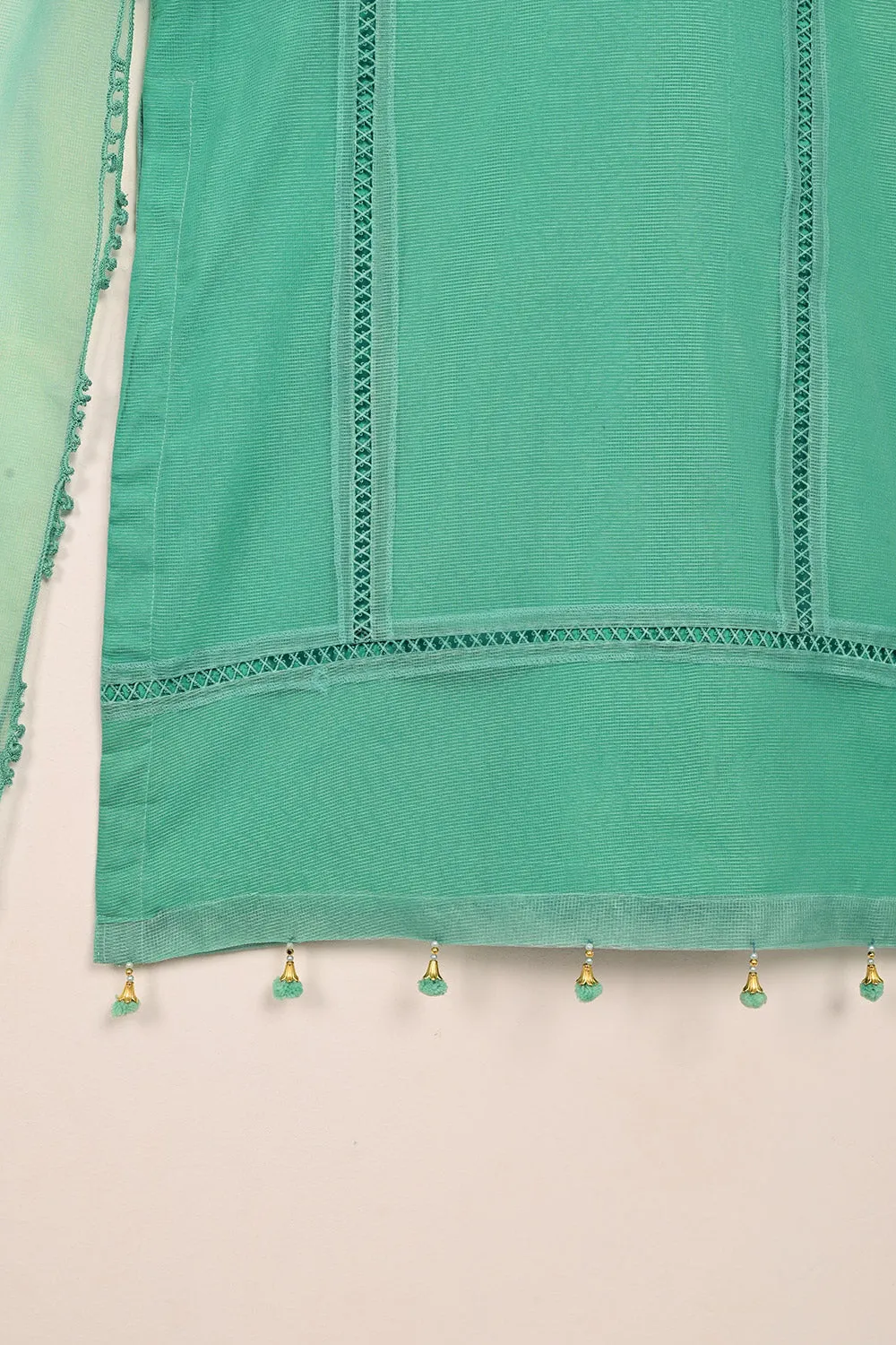 RTW-206-Green - 3Pc Ready to Wear 3Pc Javeria Net Embroidered  Dress