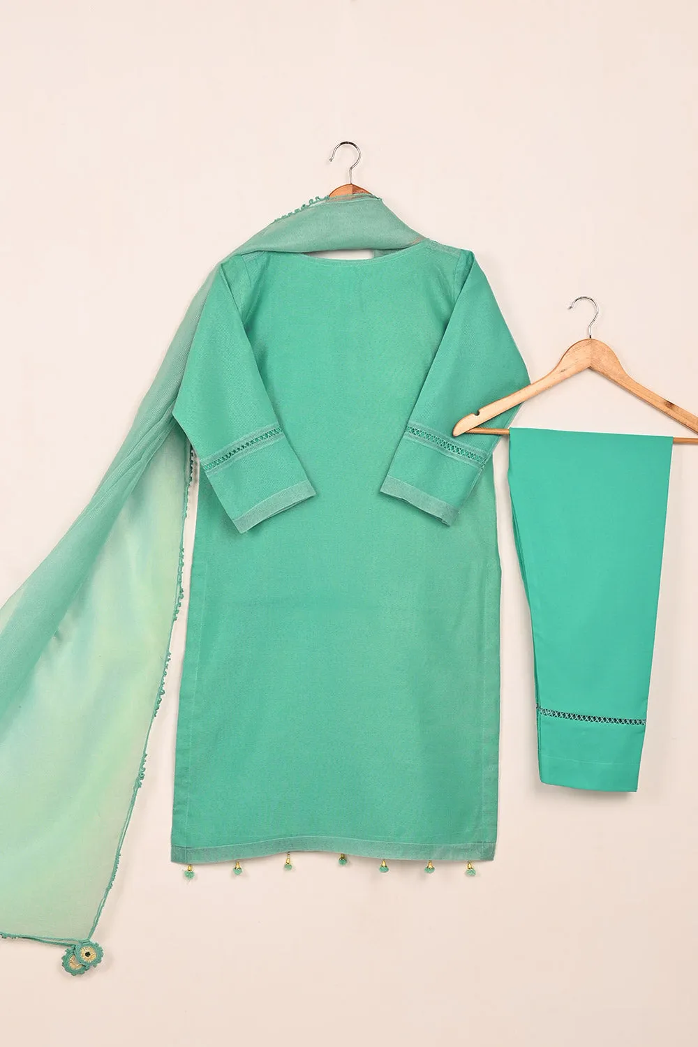 RTW-206-Green - 3Pc Ready to Wear 3Pc Javeria Net Embroidered  Dress