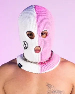 RW White & Baby Pink Color Split Ski Mask
