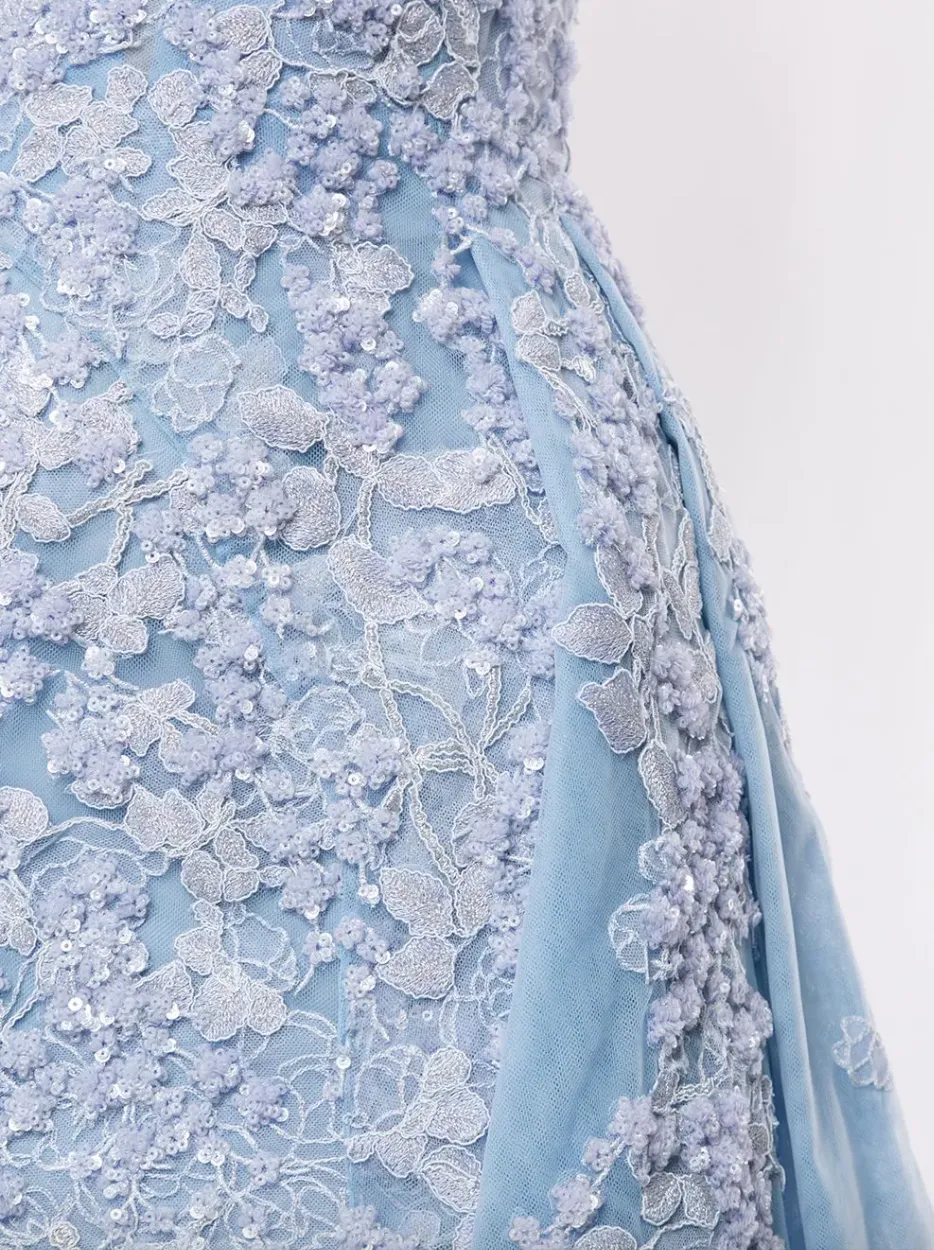 Saiid Kobeisy • Floral embroidered Light Blue Overskirt Gown