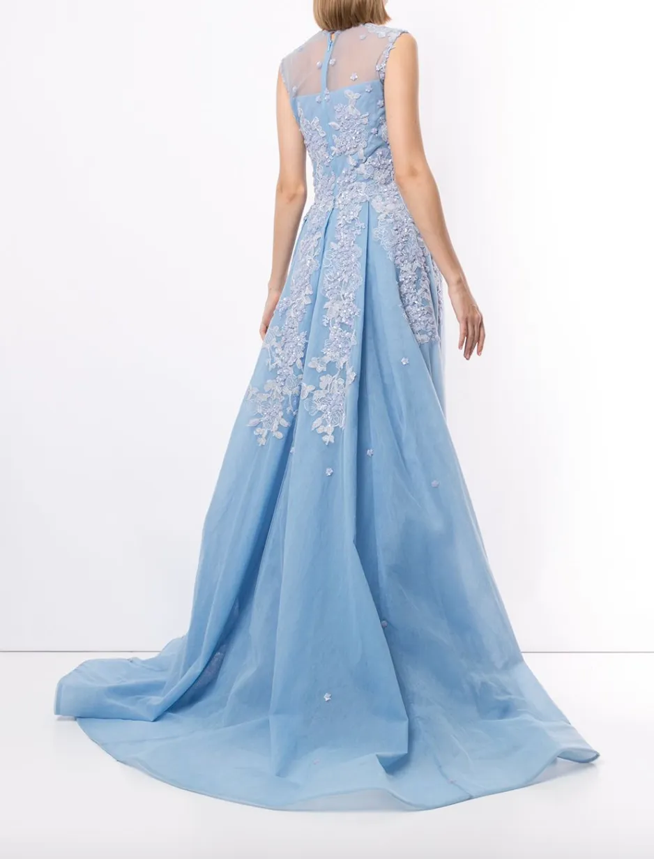Saiid Kobeisy • Floral embroidered Light Blue Overskirt Gown