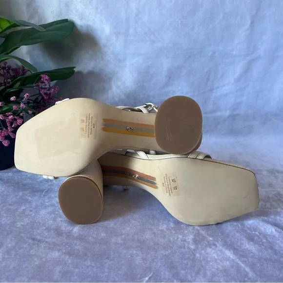 SAM Edelman Women Kit Slingback Block Heel Sandal Cream Size 9