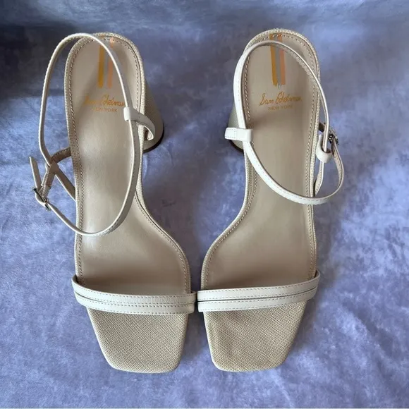 SAM Edelman Women Kit Slingback Block Heel Sandal Cream Size 9