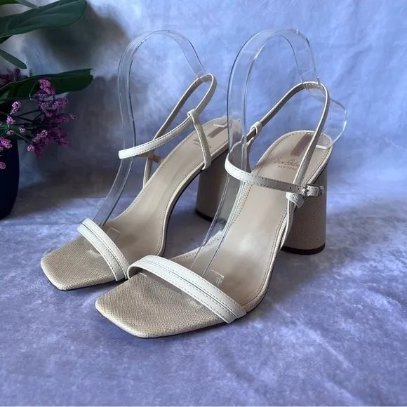 SAM Edelman Women Kit Slingback Block Heel Sandal Cream Size 9