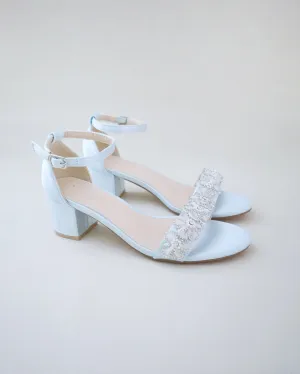 Satin Block Heel Wedding Sandals with Rhinestones Chassia Flower