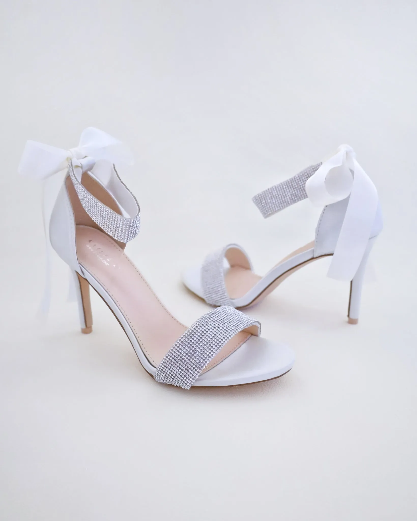 Satin High Heel Wedding Sandals with Rhinestones Strap