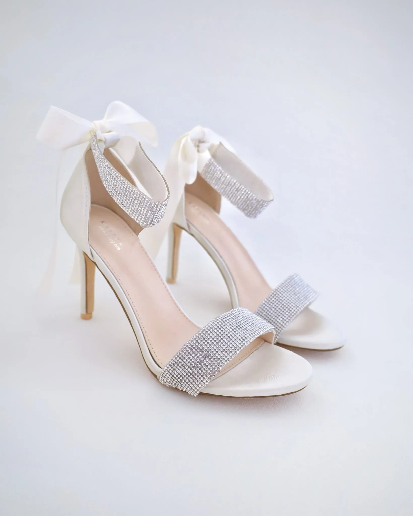 Satin High Heel Wedding Sandals with Rhinestones Strap