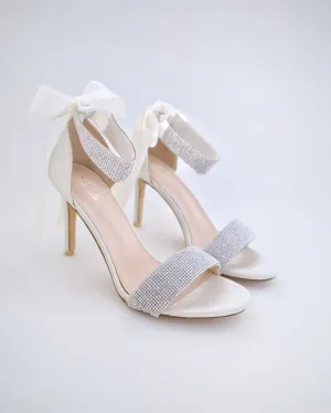 Satin High Heel Wedding Sandals with Rhinestones Strap