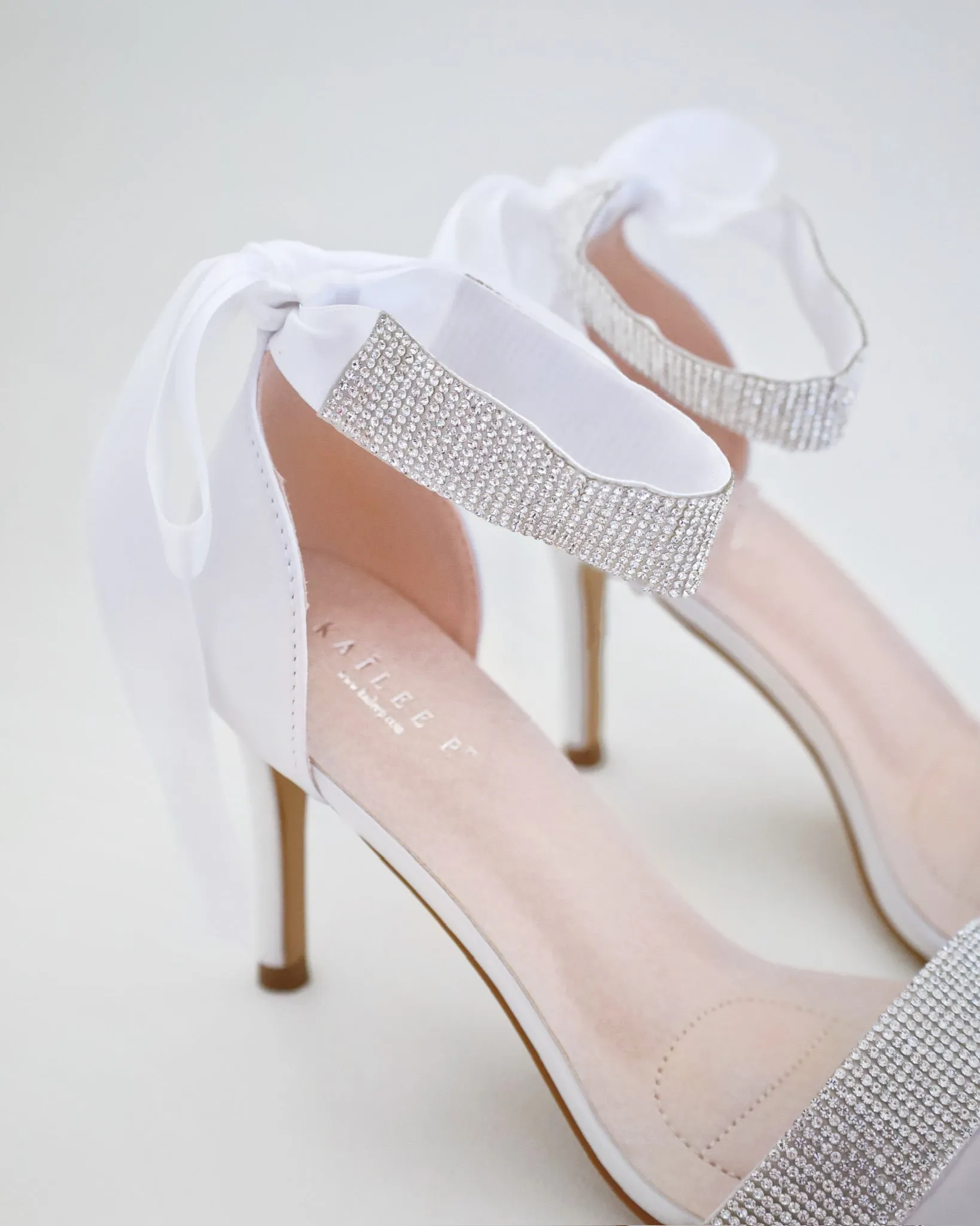 Satin High Heel Wedding Sandals with Rhinestones Strap