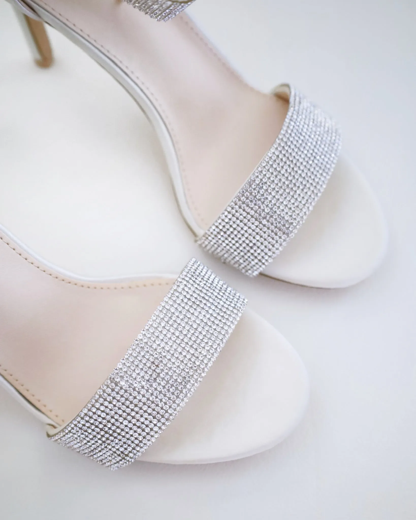 Satin High Heel Wedding Sandals with Rhinestones Strap