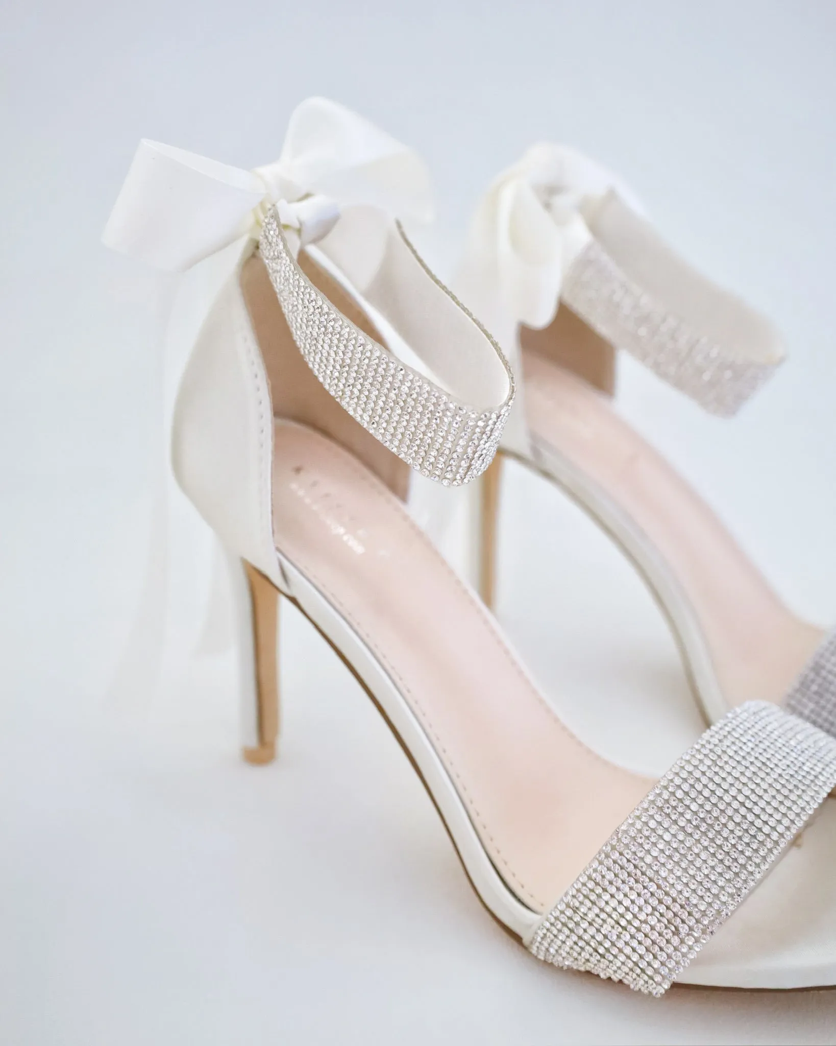 Satin High Heel Wedding Sandals with Rhinestones Strap
