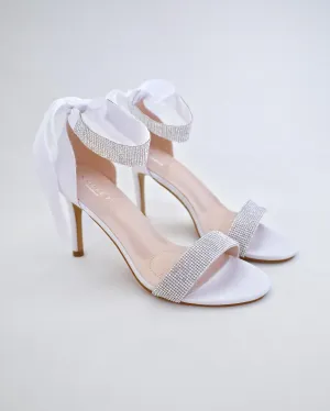 Satin High Heel Wedding Sandals with Rhinestones Strap