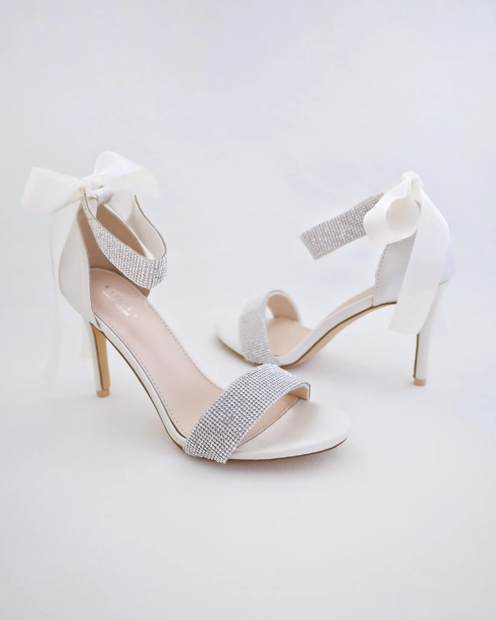 Satin High Heel Wedding Sandals with Rhinestones Strap