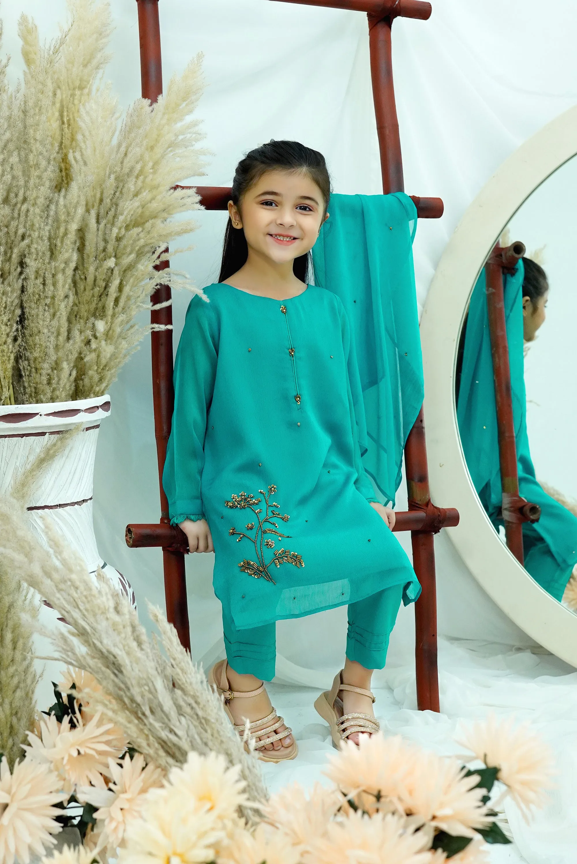 sea green Embroidered Chiffon