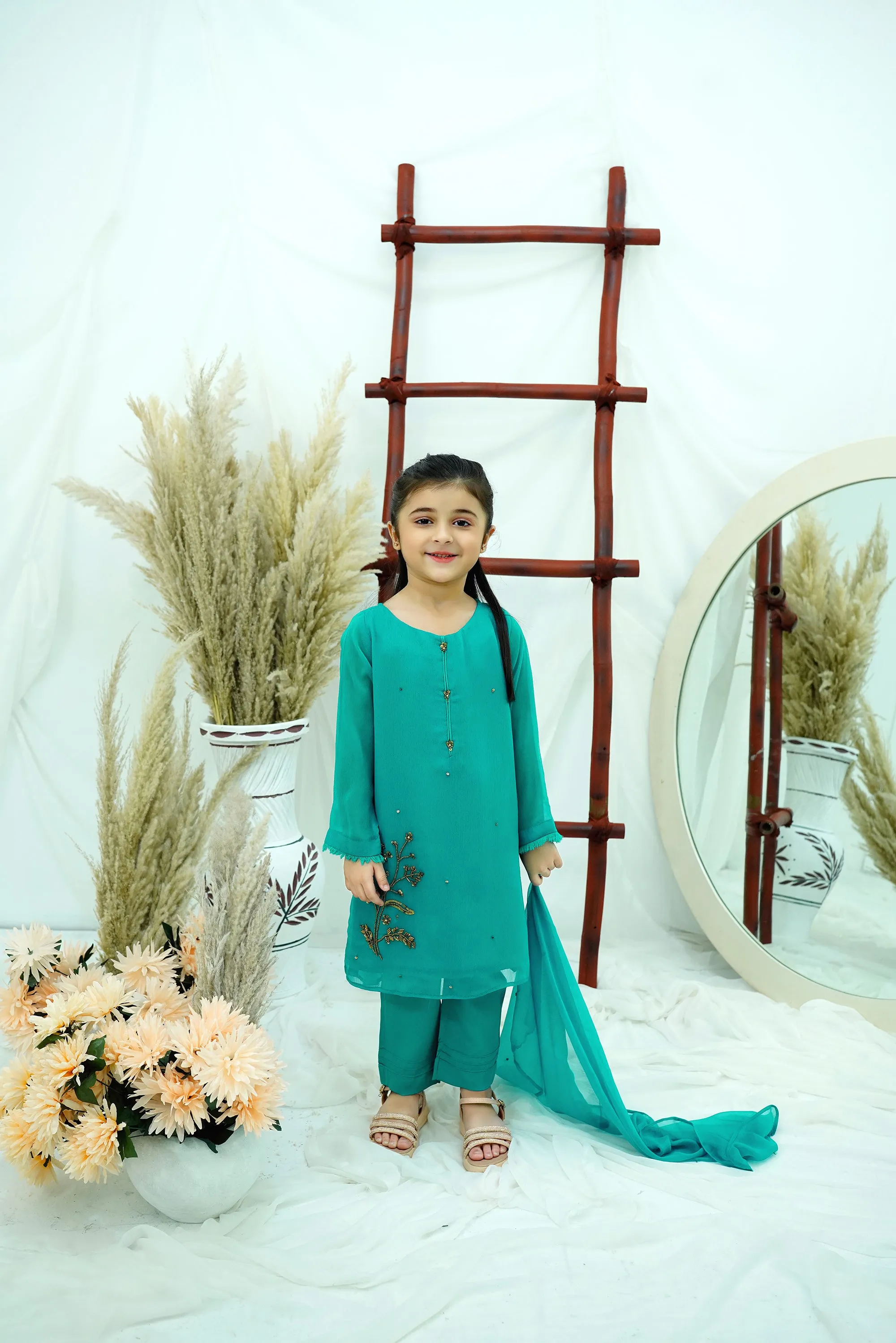 sea green Embroidered Chiffon