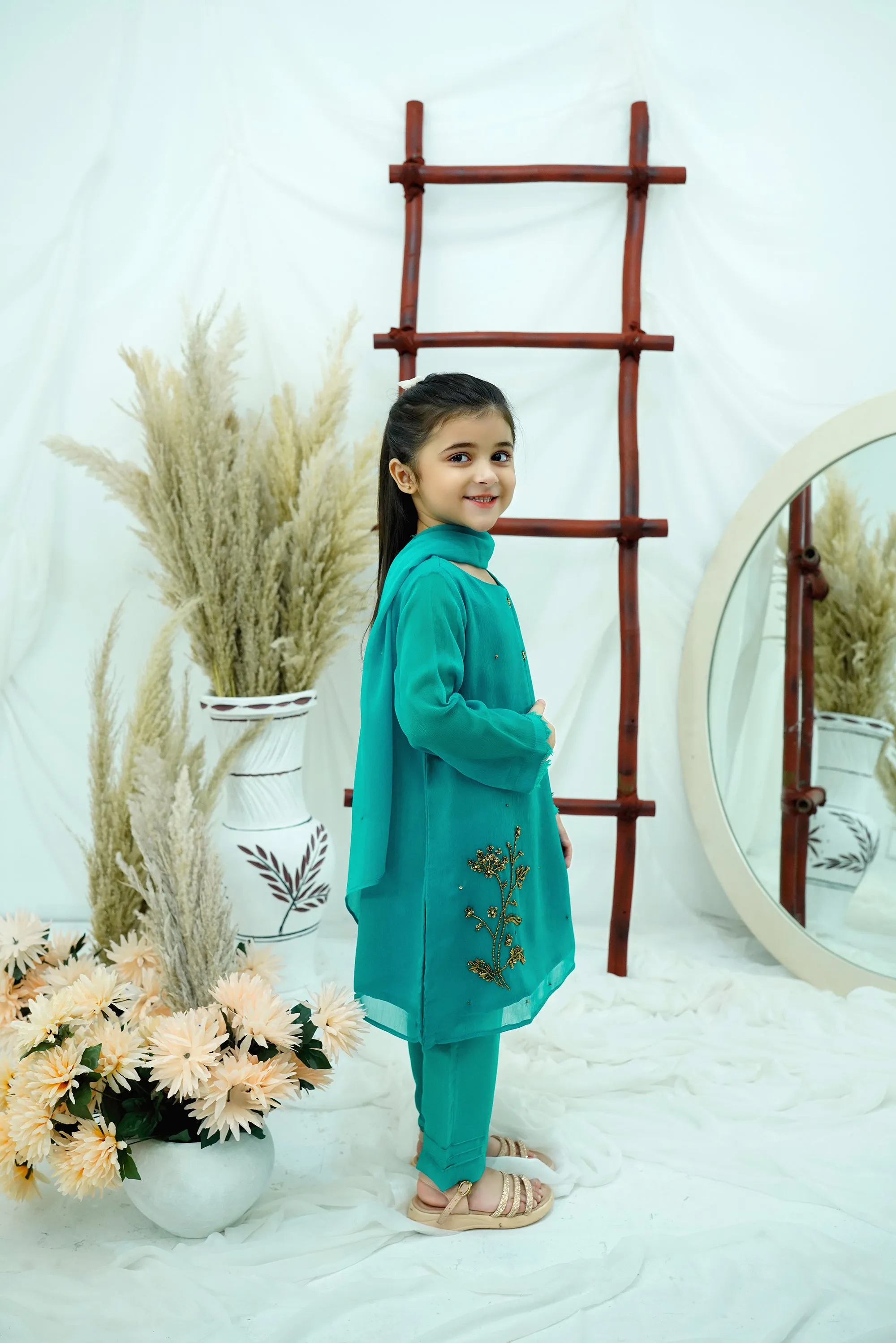 sea green Embroidered Chiffon