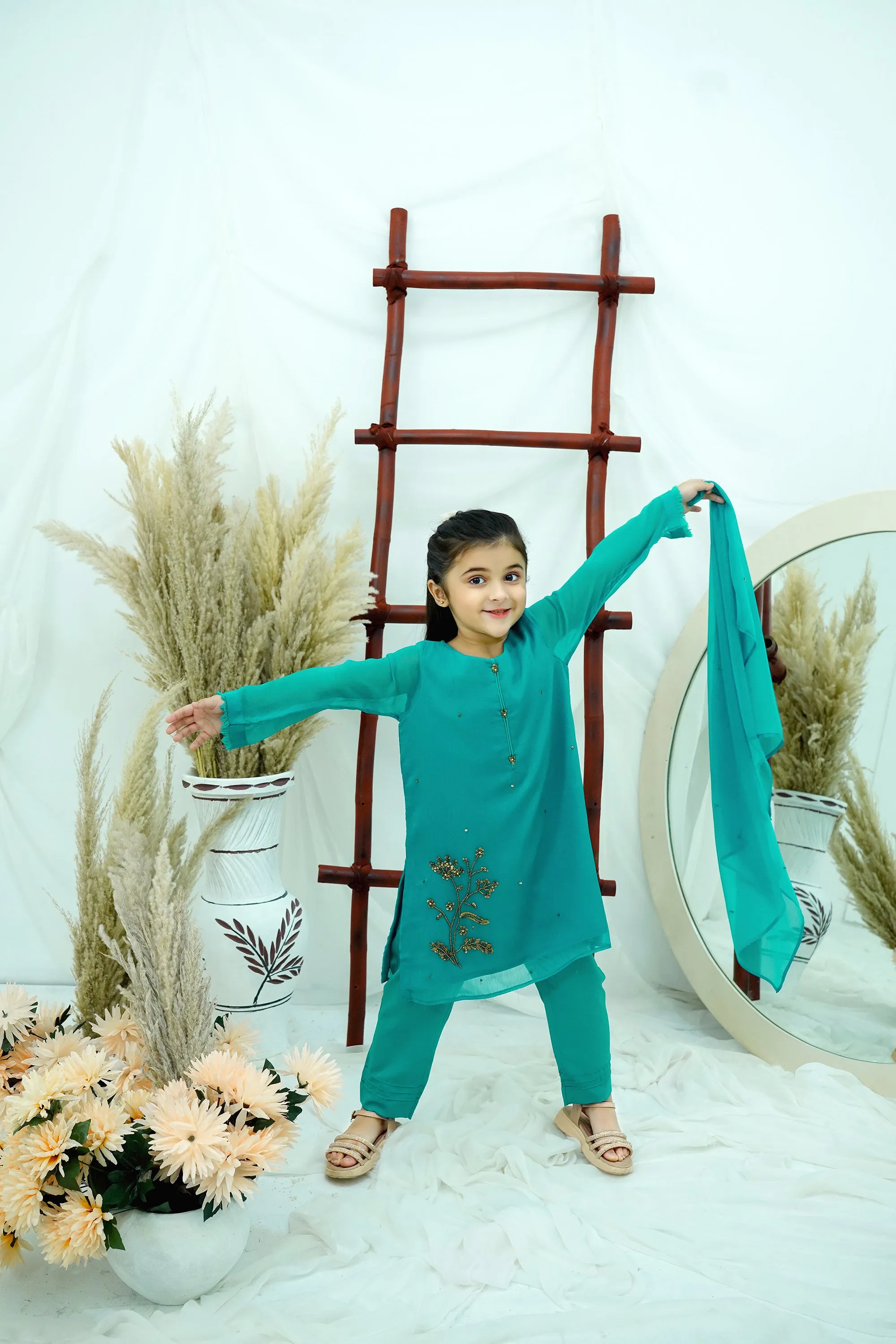 sea green Embroidered Chiffon