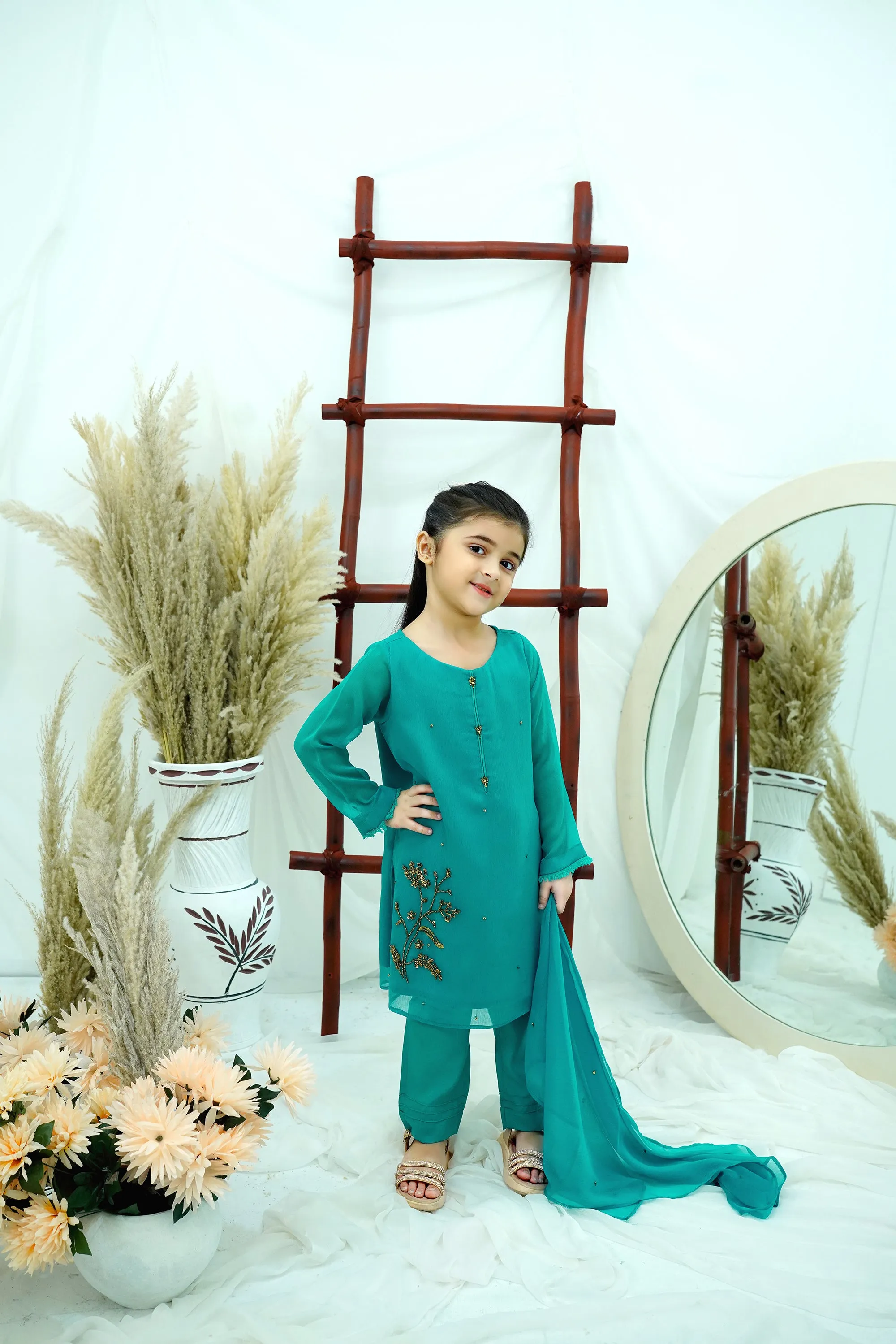 sea green Embroidered Chiffon