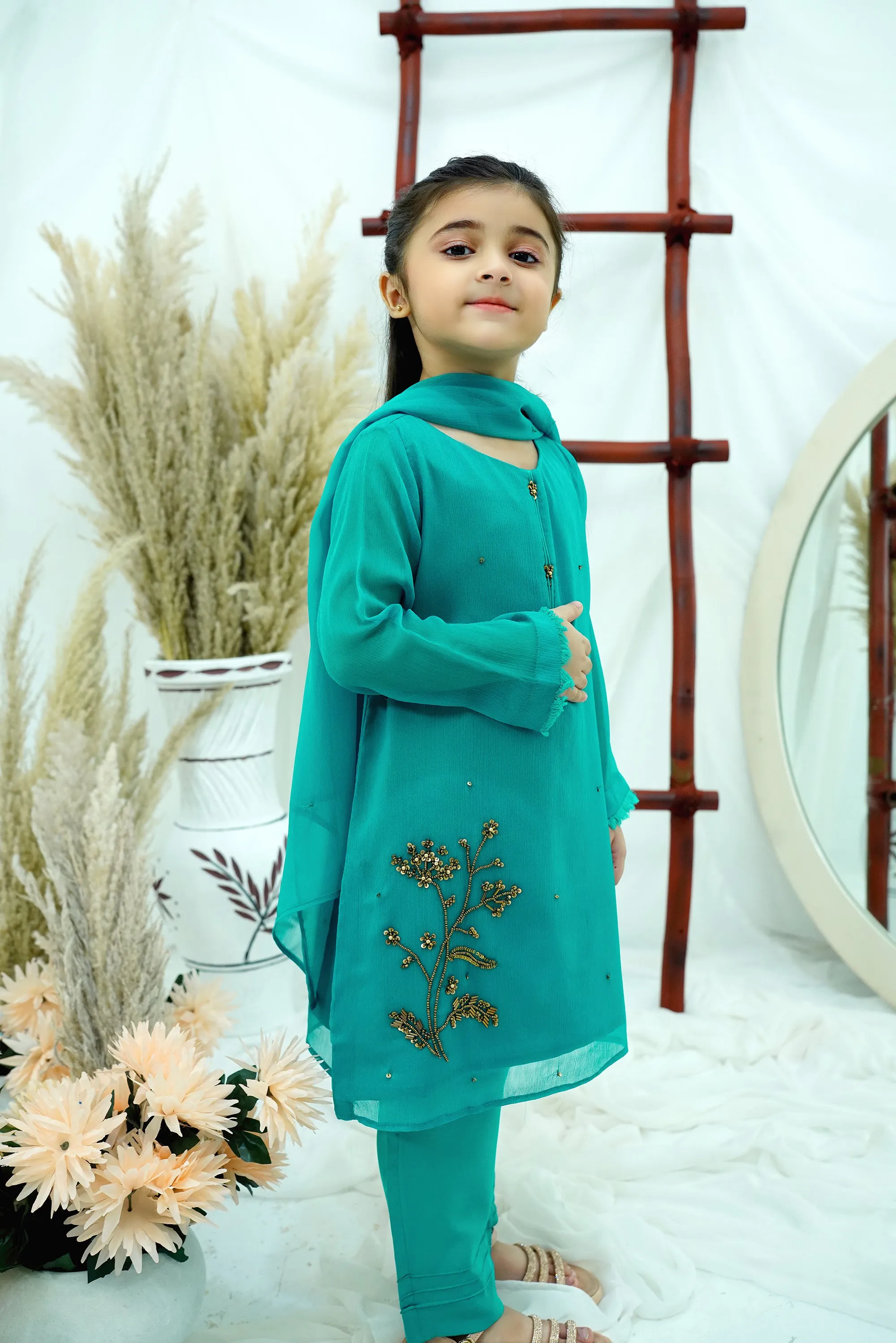 sea green Embroidered Chiffon