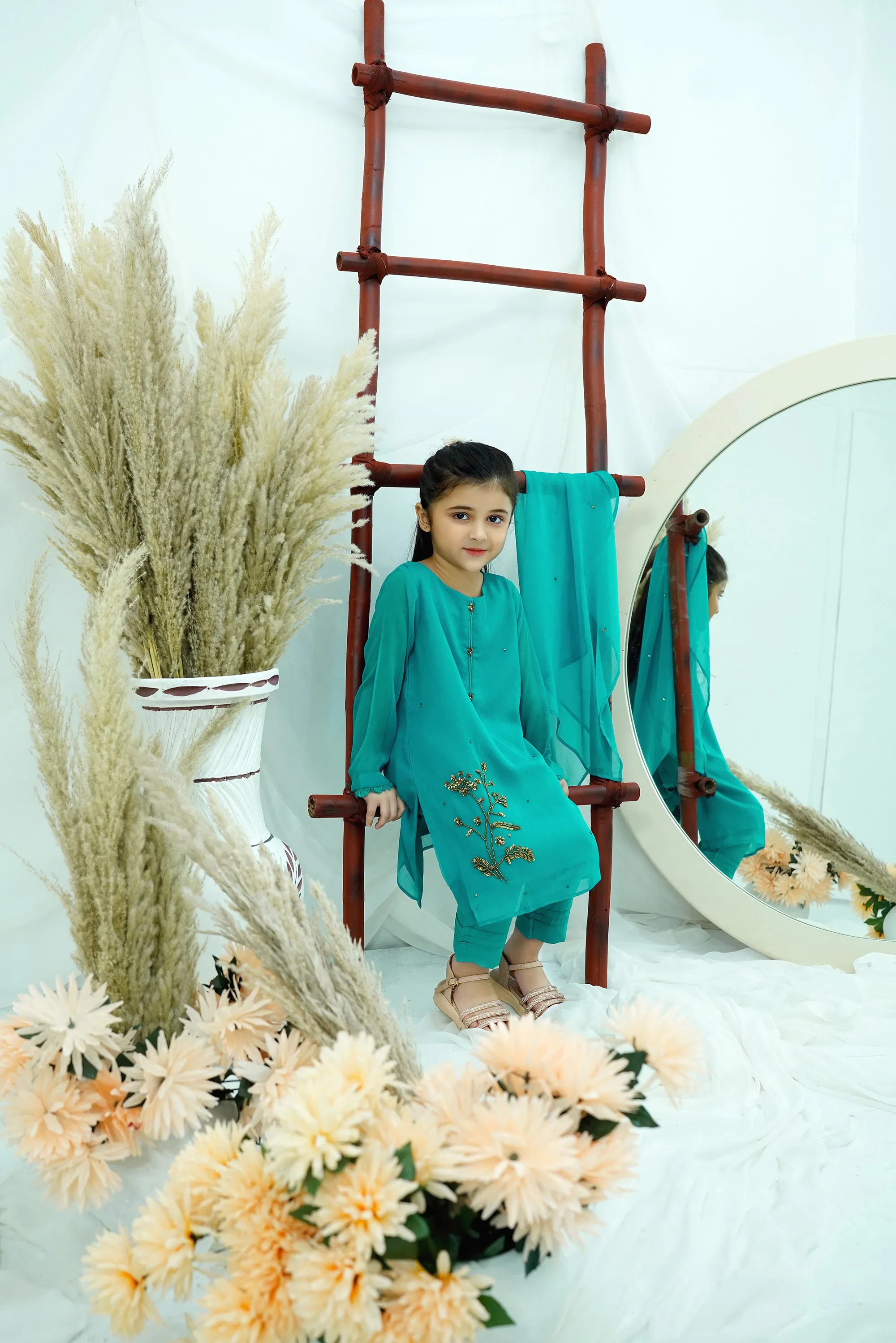 sea green Embroidered Chiffon