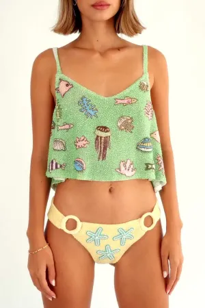 SEA Hand Beaded TOP GREEN