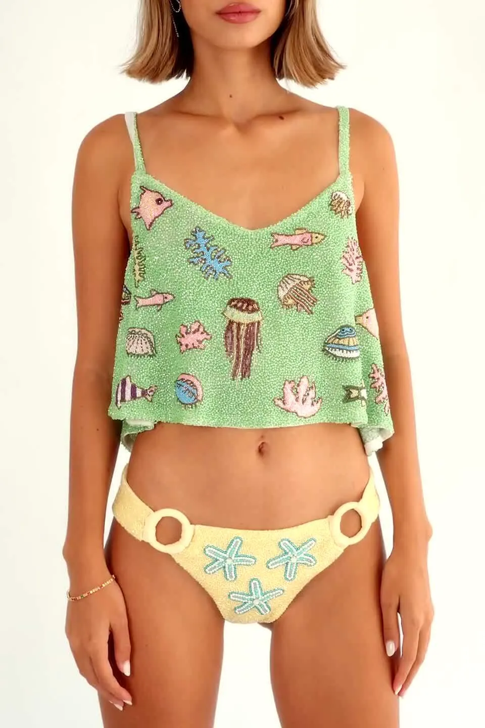 SEA Hand Beaded TOP GREEN
