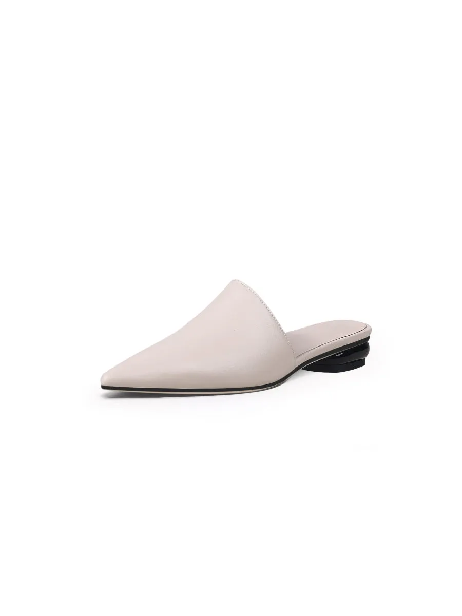 Sharp Toe Classic Point Toe Leather Mules - Beige