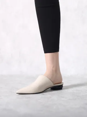 Sharp Toe Classic Point Toe Leather Mules - Beige