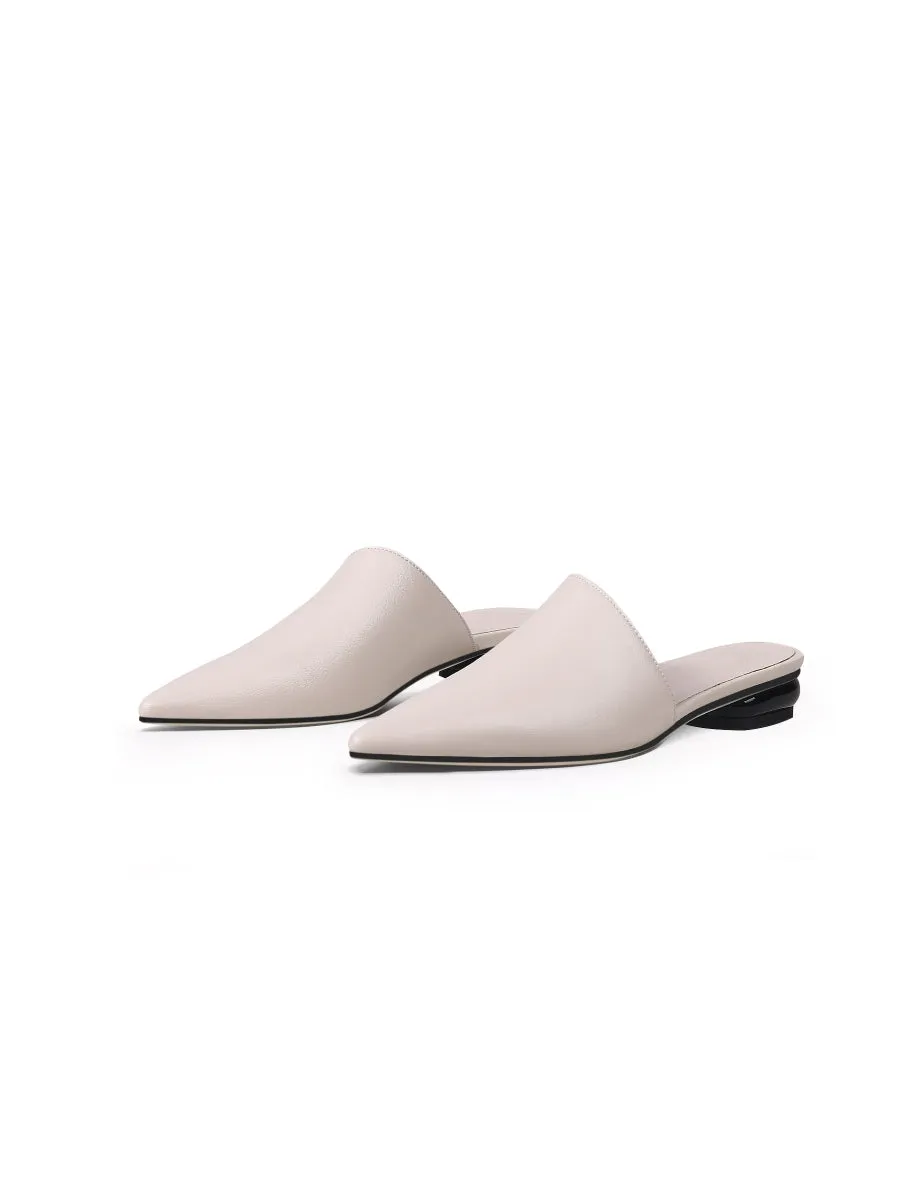 Sharp Toe Classic Point Toe Leather Mules - Beige