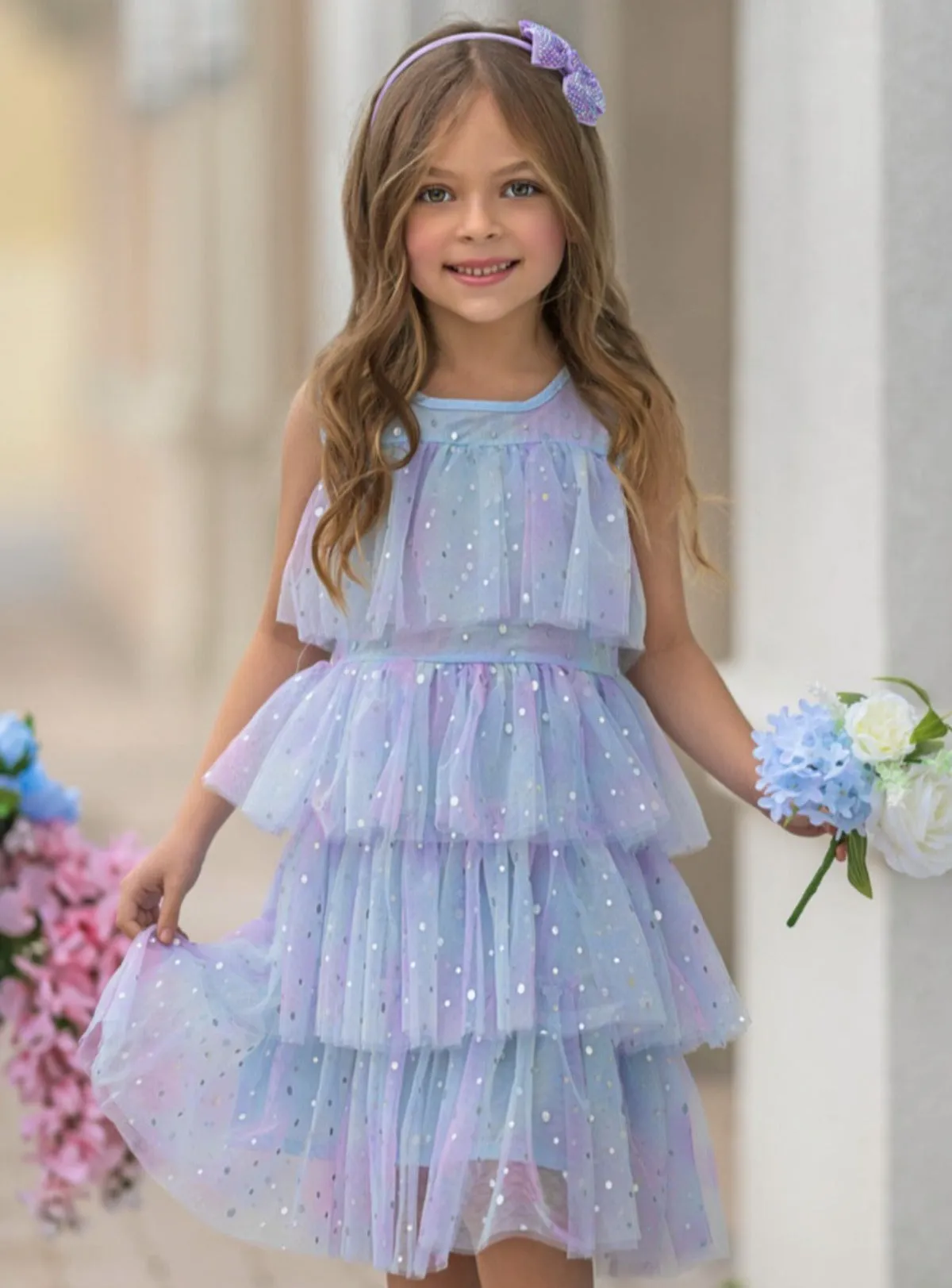 She Radiates Magic Sequined Tiered Tulle Dress