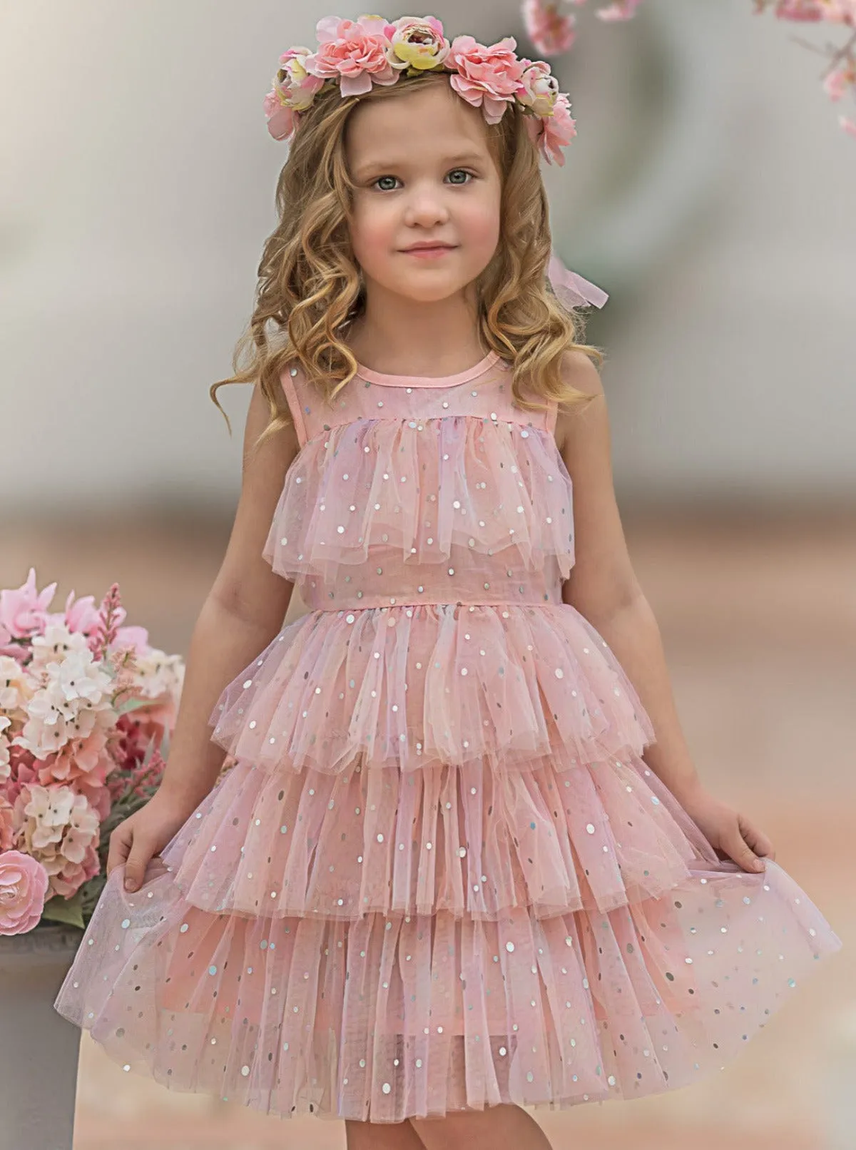 She Radiates Magic Sequined Tiered Tulle Dress