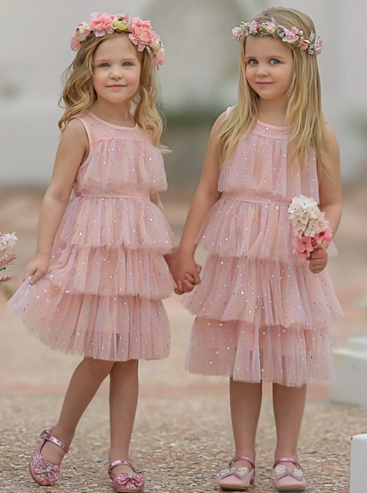 She Radiates Magic Sequined Tiered Tulle Dress